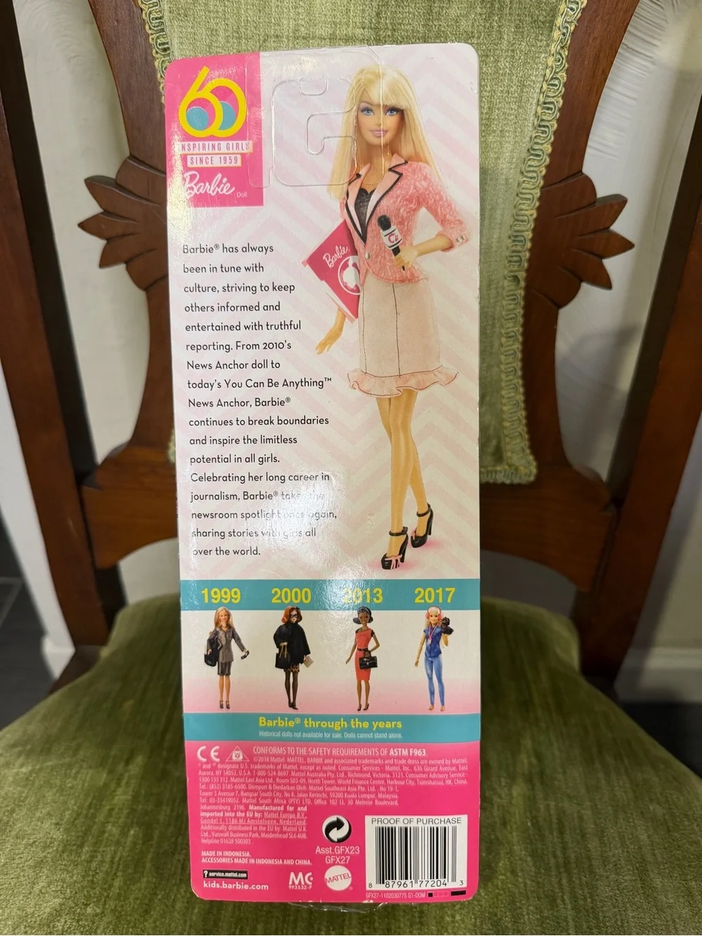 News Anchor Barbie Doll in Burgundy Dress with Microphone